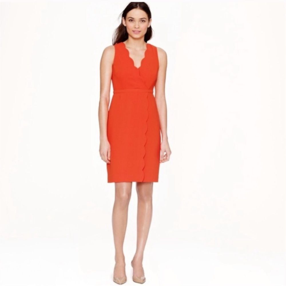 J.Crew Scalloped Wrap Sheath Dress Orange Size 00 Summer Spring